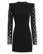 David Koma Crystal Floral Embellished Long-sleeved Mini Dress Black 8