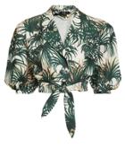 Patbo Palm Print Tie Waist Crop Top Green Palm Print M