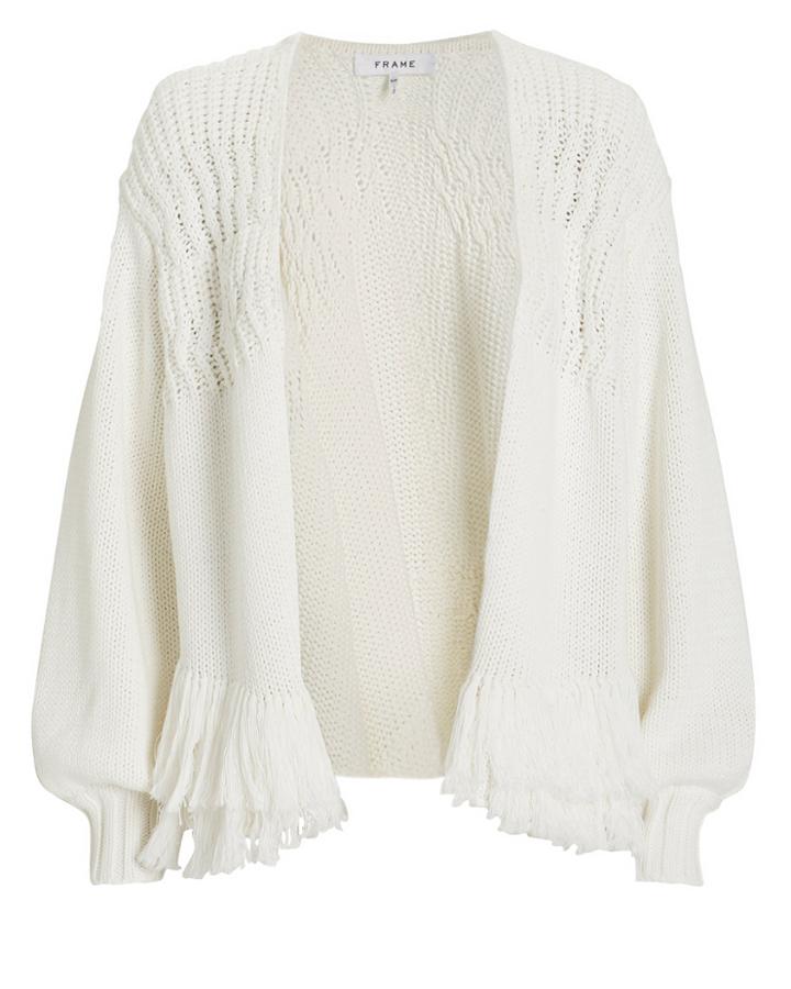 Frame Fringe Hem Cardigan White P