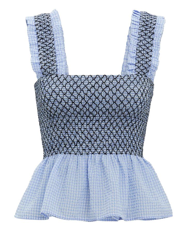 Ganni Charron Smocked Tank Blue-lt 36