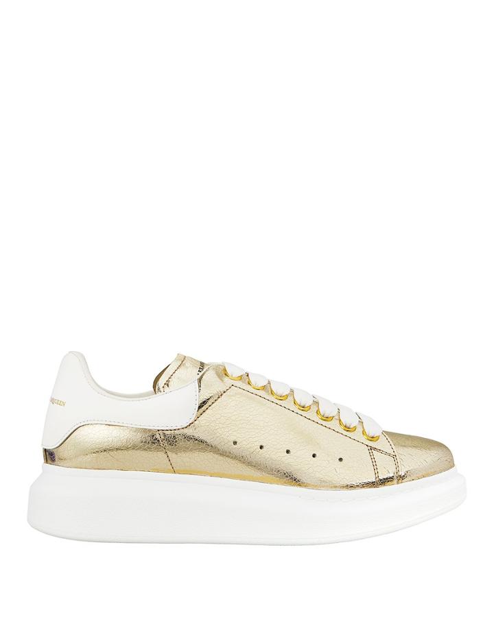 Alexander Mcqueen Crackled Metallic Leather Platform Sneakers Gold 37