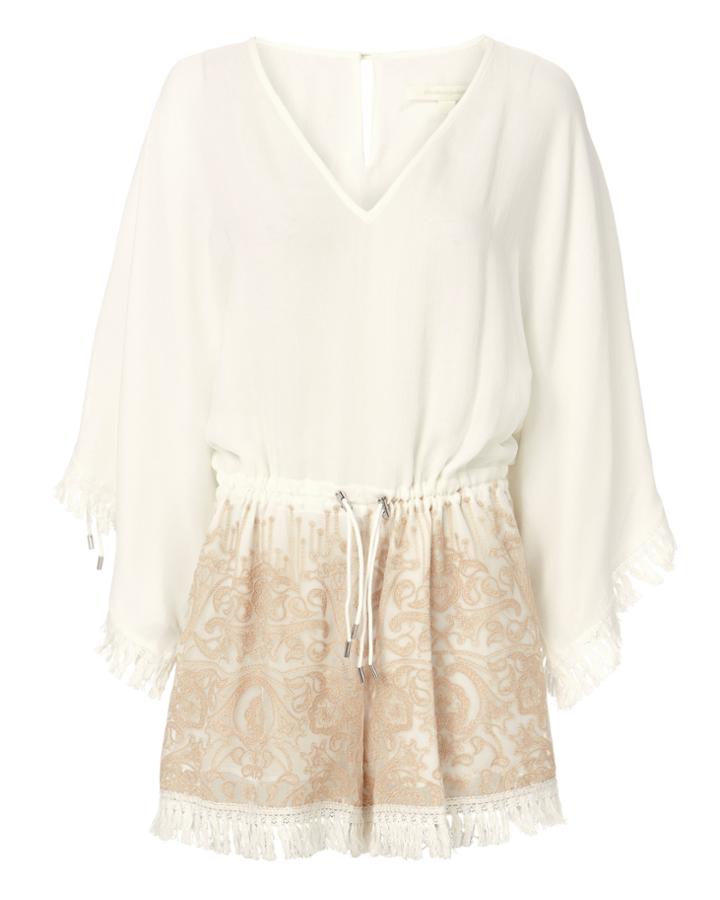 Jonathan Simkhai Swim Embroidered Tassel-trimmed Romper Ivory P