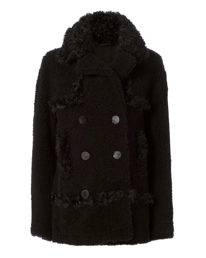 Yves Salomon Shearling Lamb Pea Coat Black 40