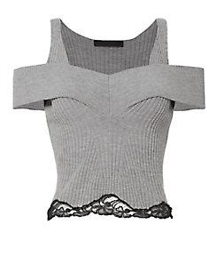 Alexander Wang Lace Hem Ribbed Knit Grey Tank