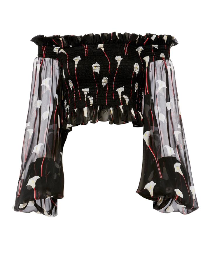 Caroline Constas Damaris Floral Off Shoulder Blouse Black P