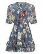 Nicholas Slate Floral Mini Dress Slate Blue 2