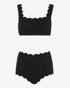 Marysia Scallop Trim High Waisted Bikini: Black- Final Sale