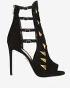 Paul Andrew Chrysler Gold Leather Detailed Suede Sandals