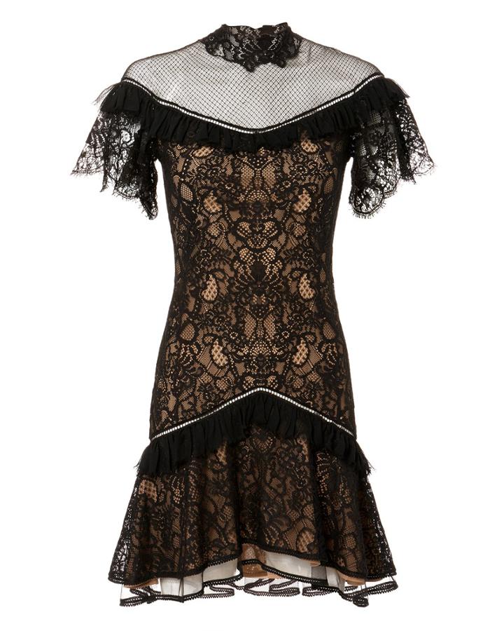 Jonathan Simkhai Mixed Lace Mini Dress Black Zero