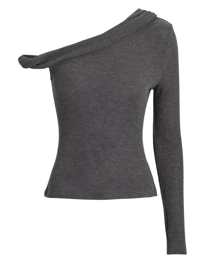 The Range Waffle Knit Twisted Bare Shoulder Top Grey M