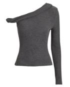 The Range Waffle Knit Twisted Bare Shoulder Top Grey M