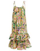 La Double J La Doublej Simps Sleeveless Tiered Dress Green/pink Abstract M
