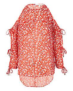 Veronica Beard Red Flynn Cold Shoulder Blouse