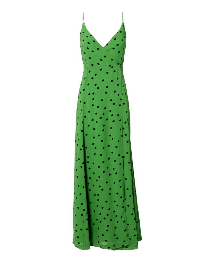 Ganni Green Polka Dot Maxi Dress Green 34