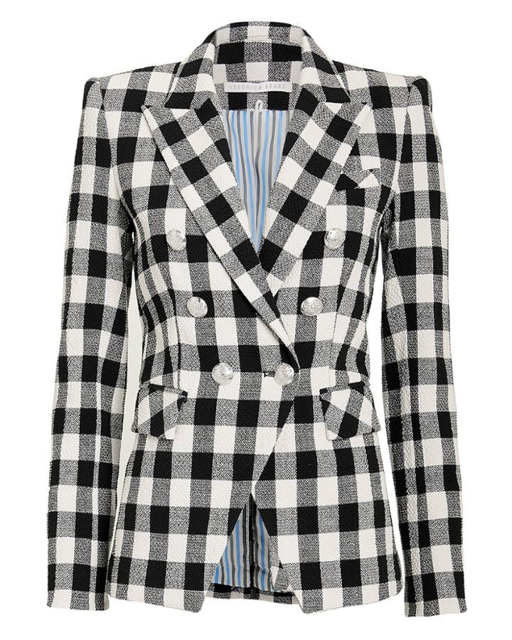 Veronica Beard Miller Gingham Tweed Dickey Blazer Black/white Zero