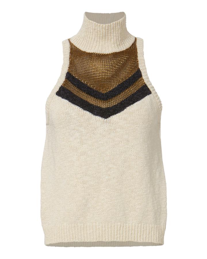 Caroline Constas Lurex Striped Turtleneck Beige S