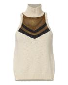 Caroline Constas Lurex Striped Turtleneck Beige S