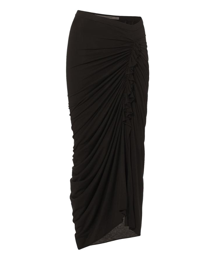 Rick Owens Lilies Ruched Ruffled Midi Skirt Black 42