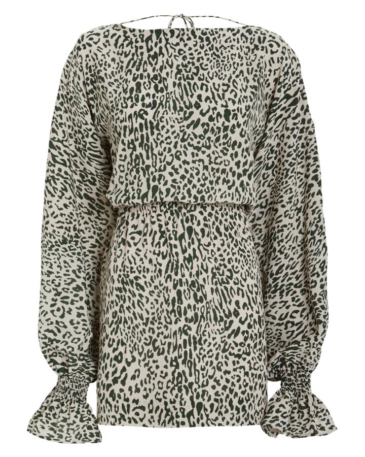 Baum Und Pferdgarten Aemiley Crepe Leopard Mini Dress Green/leopard 40