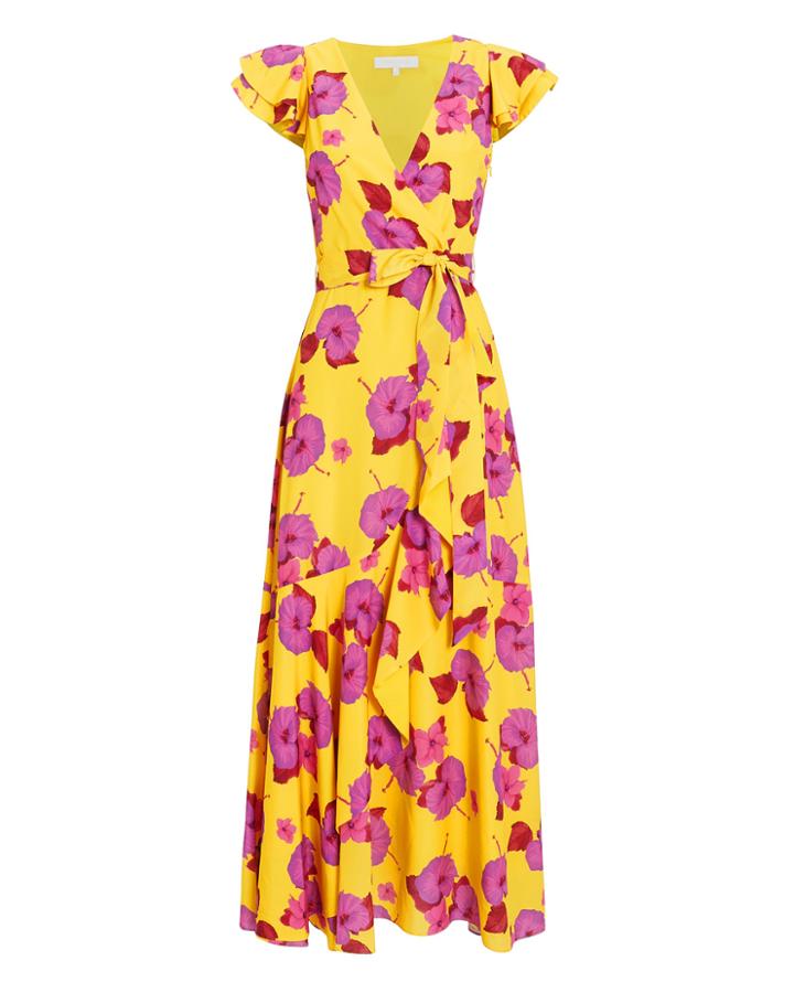Borgo De Nor Almeda Floral Wrap Dress Yellow/hibiscus 8
