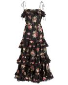Zimmermann Honour Silk Tiered Tie Dress Black/floral 1