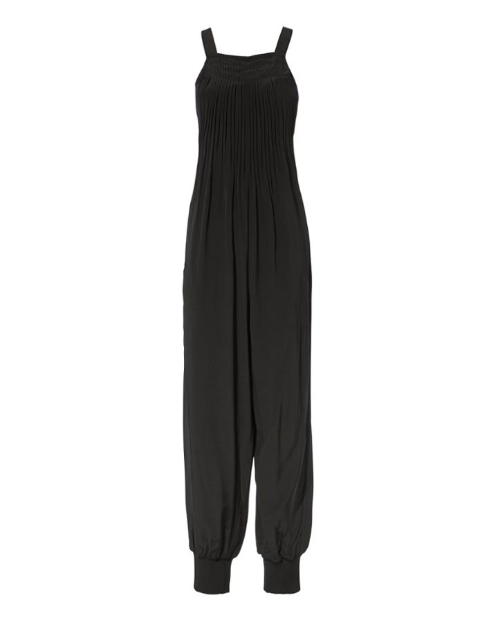 Tibi Arielle Pleated Overall Jumpsuit Black Zero