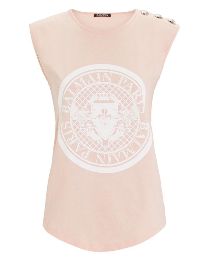 Balmain Button Embellished Tank Top Pink 36