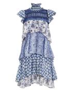 Diane Von Furstenberg Matilda Tiered Mini Dress Blue/white 6