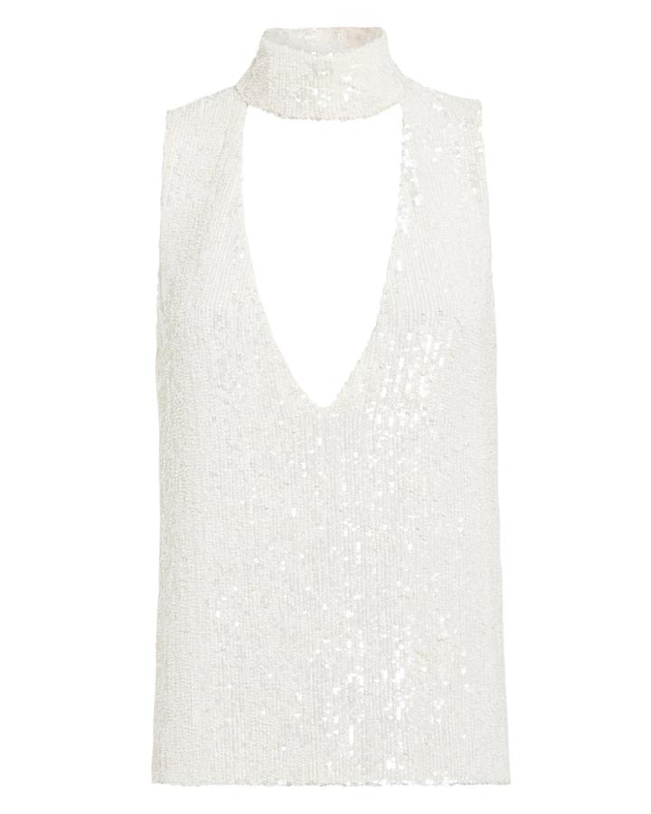 Caroline Constas Choker Neck Sequin Top White M