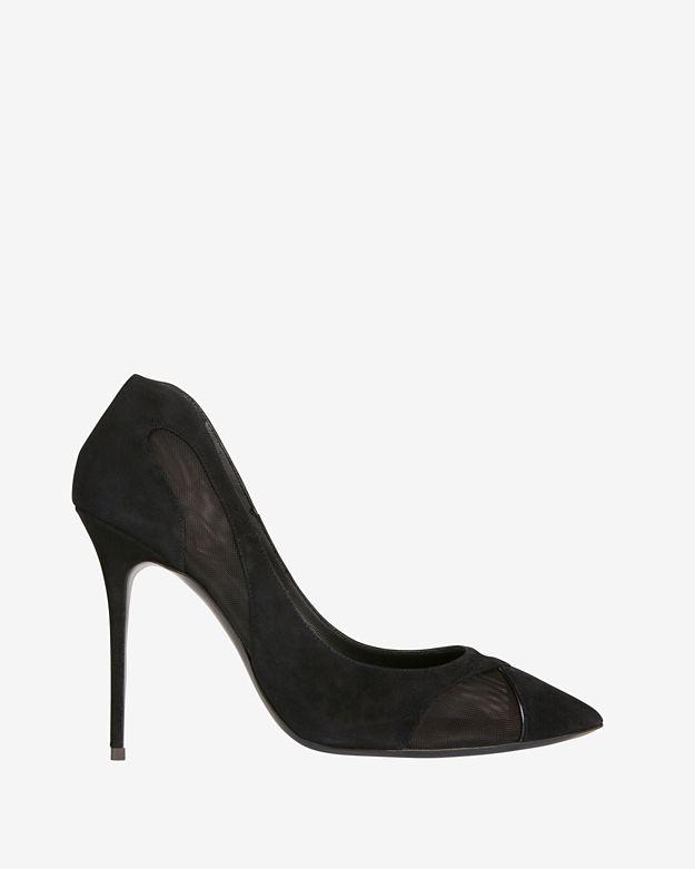 Giuseppe Zanotti Lucrezia Curved Edge Mesh Detail Suede Pump: Black
