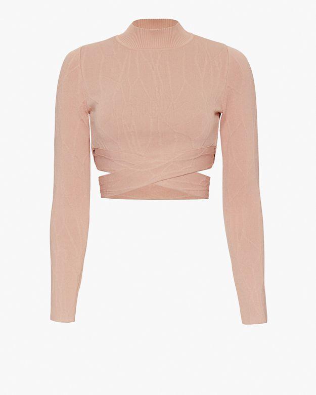Jonathan Simkhai Crossover Knit Crop Turtleneck: Nude