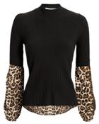 Veronica Beard Leopard Combo Moon Sweater Black P