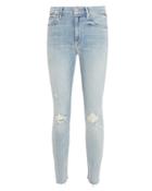 Mother Looker Distressed Skinny Jeans. Light Blue Denim 26