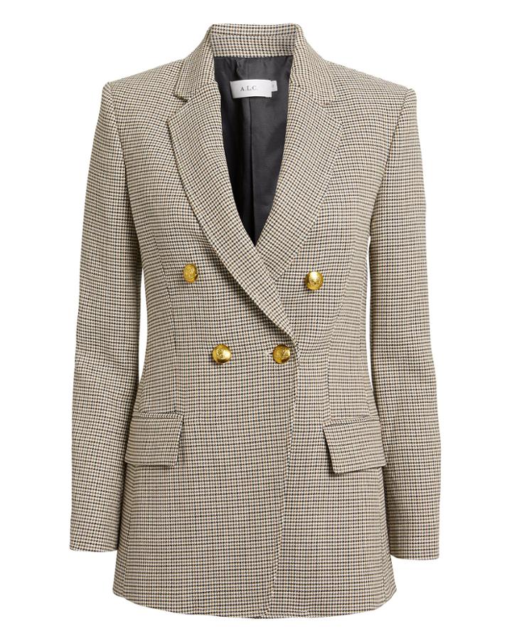 Alc A.l.c. Sedgwick Beige Blazer Beige Houndstooth Print 10