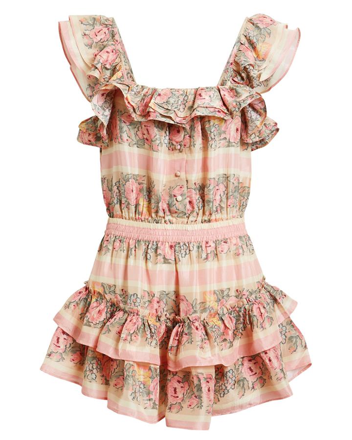 Love Shack Fancy Loveshackfancy Marina Ruffle Mini Dress Rose/stripe/beige P