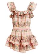Love Shack Fancy Loveshackfancy Marina Ruffle Mini Dress Rose/stripe/beige P