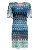 Missoni Flutter Sleeve Blue Knit Mini Dress Blue 40