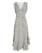 Zimmermann Ruffle Floral Midi Dress Black/white Zero