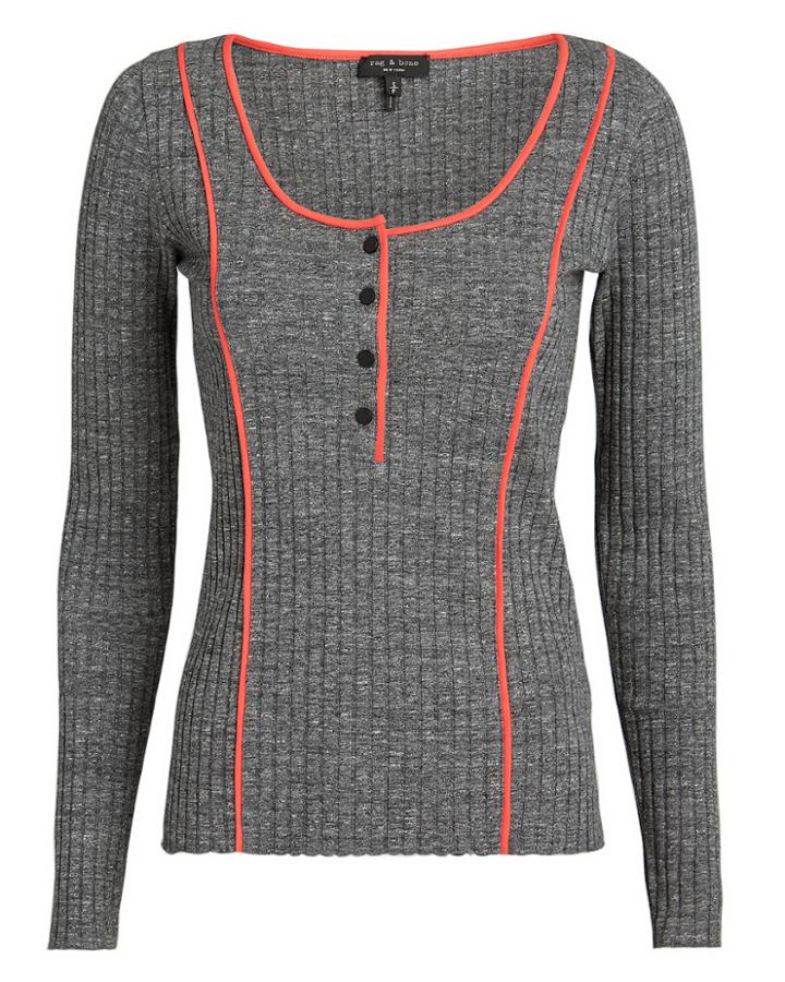 Rag And Bone Rag & Bone Neon Lined Ribbed Grey Top Grey/orange P