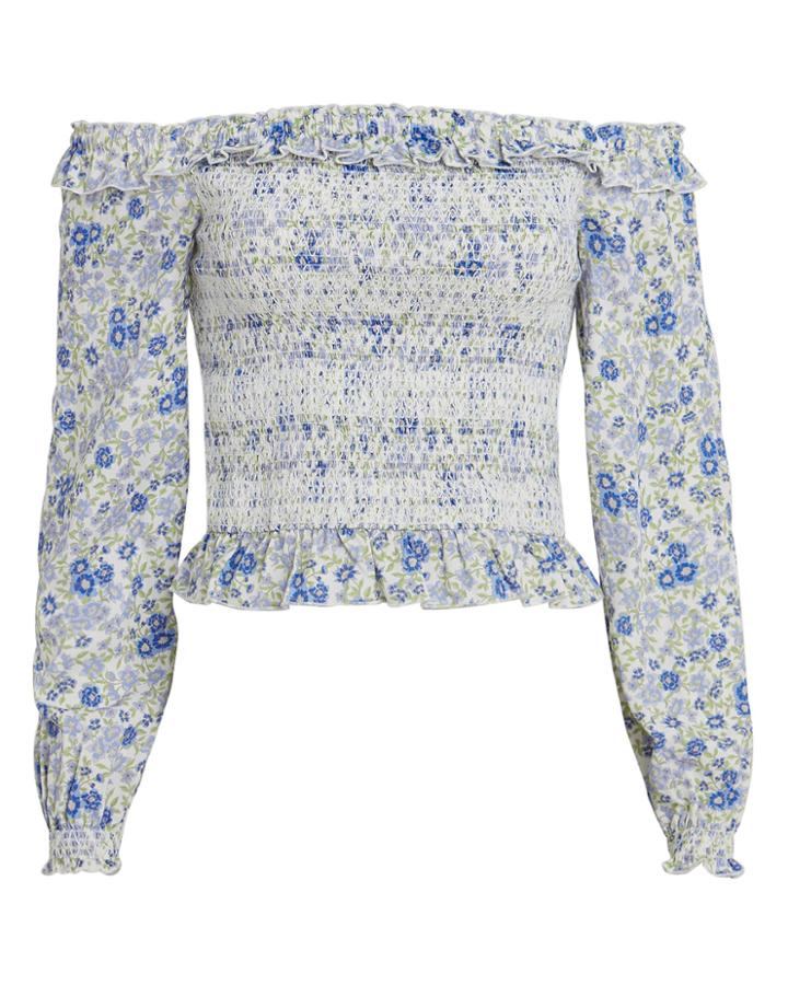 Exclusive For Intermix Intermix Dolly Off Shoulder Top Blue Floral S