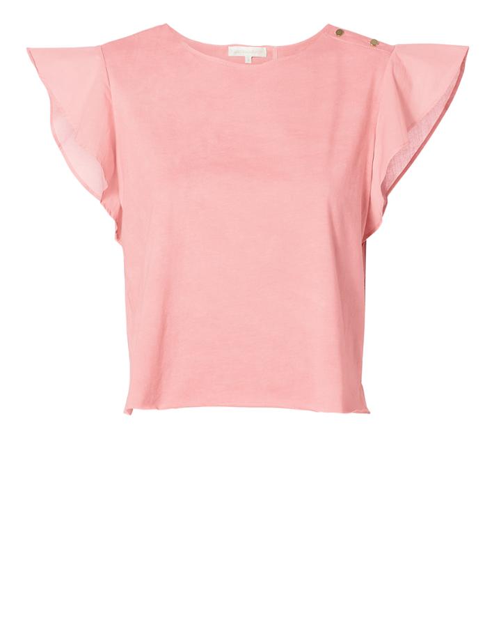 Love Shack Fancy Loveshackfancy Kelly Ruffle Sleeve Crop Top Pink P