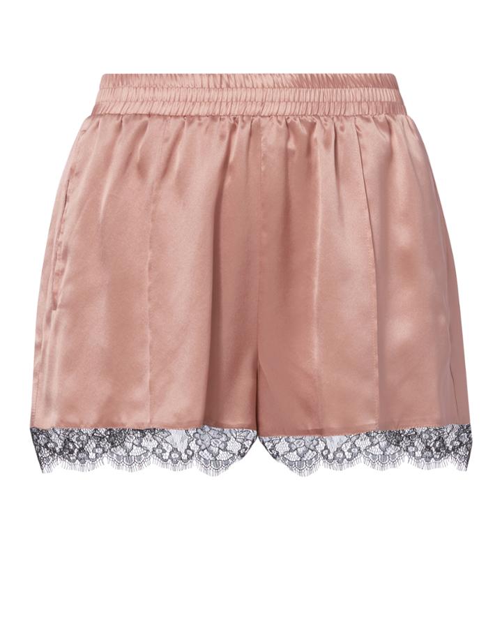 Fleur Du Mal Margot Lace Trim Rose Silk Shorts