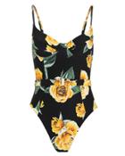 Onia Danielle Belted One Piece Swimsuit Black/floral S