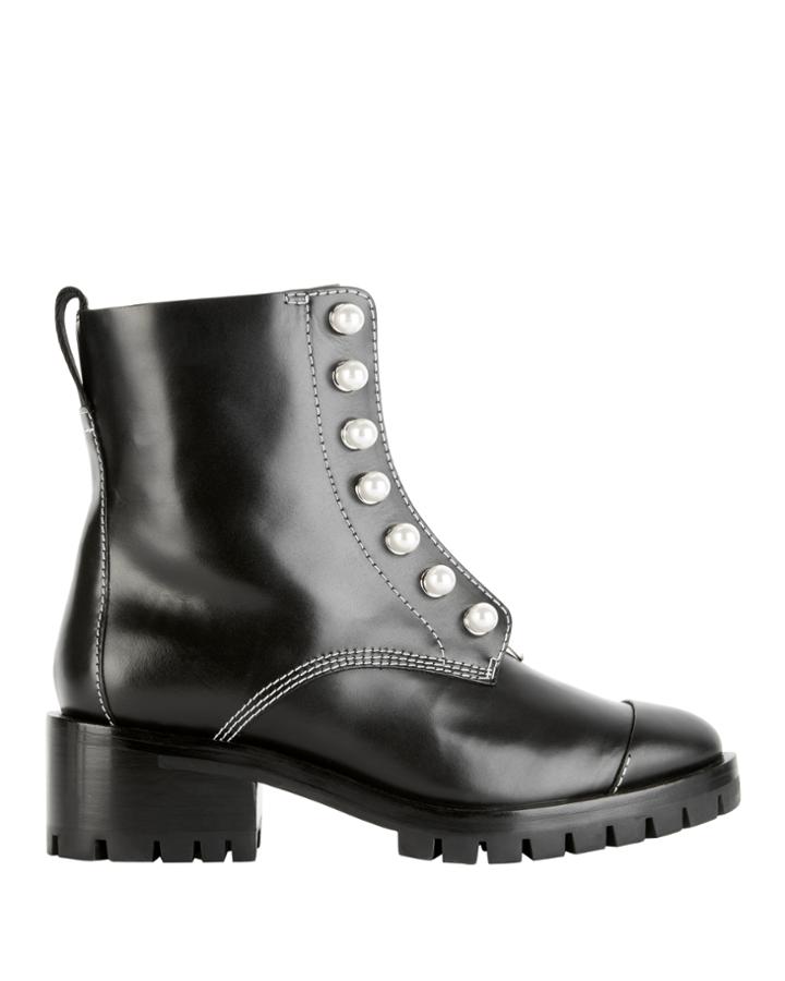3.1 Phillip Lim Hayett Pearl Stud Combat Boots Black 36