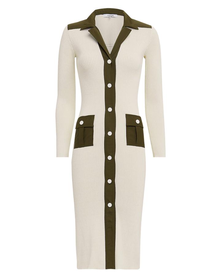 Ganni Tech Knit Dress Cream/olive M