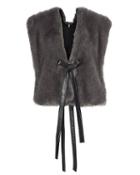 Helmut Lang Leather Ties Faux Fur Vest Charcoal 1size