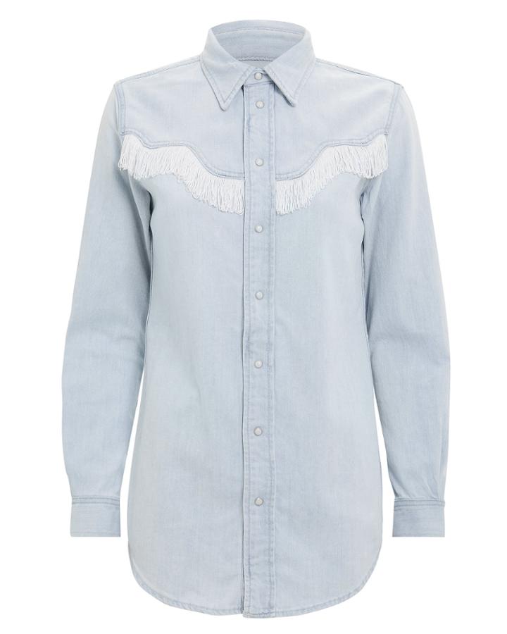 Ganni Soft Denim Fringe Shirt Light Blue Denim 34