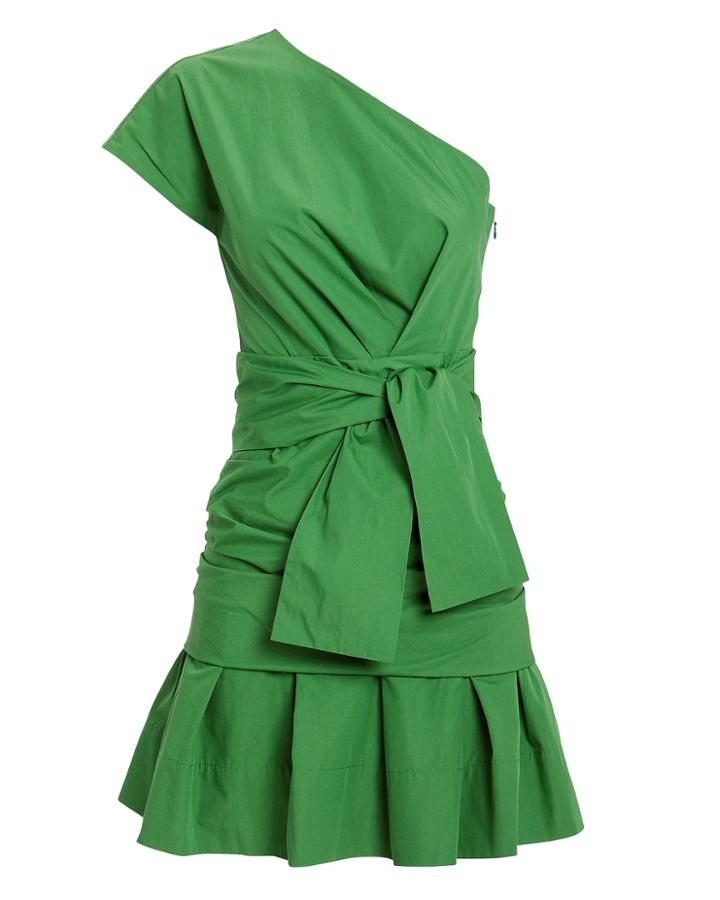 Derek Lam 10 Crosby One Shoulder Gathered Mini Dress Kelly Green 2