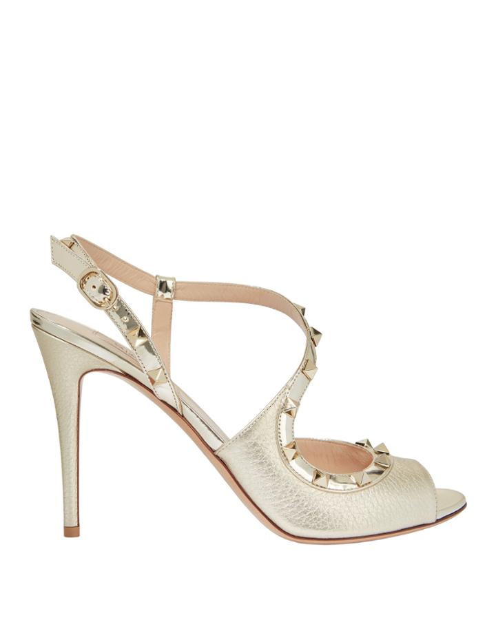 Valentino Garavani Rockstud Metallic Leather Stiletto Sandals Gold 37