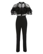 Self-portrait Fine Lace Paneled Jumpsuit Black Zero